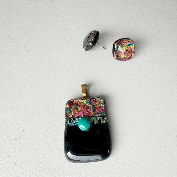 Dichroic Glass Pendant and Earrings Handmade Fused Glass - Picture 3 of 9
